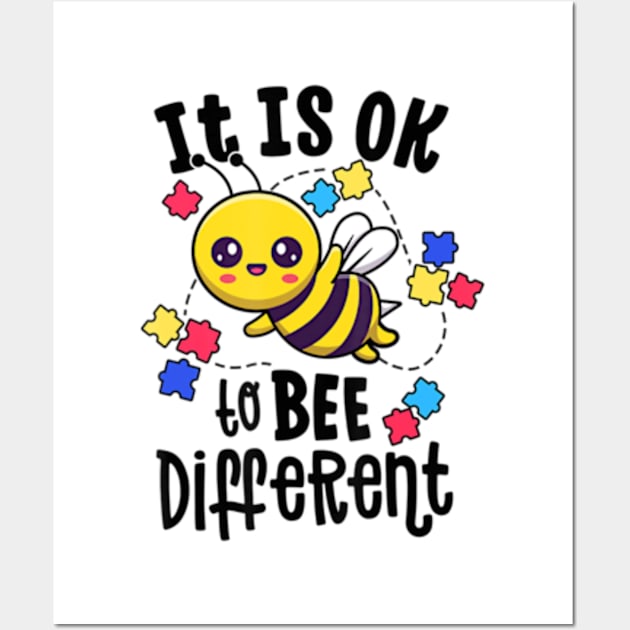 Autism Awareness It Is Ok To Bee Different Be Kind Wall Art by StuSpenceart